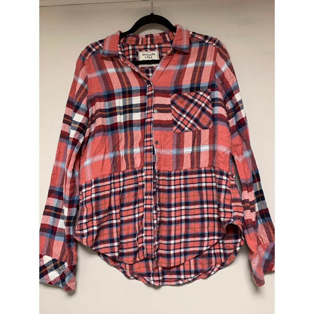 Abercrombie & Fitch Button Down Womens M‎ Pink Excellent Mixed Plaid Flannel